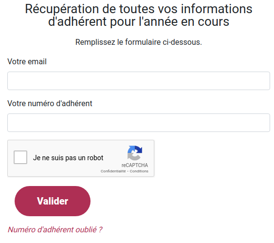 Page de récupération d'informations